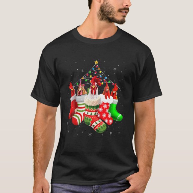 Camiseta Pollos En Navidades De Calcetines Iluminan Pajama  (Anverso)