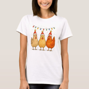 Camiseta Pollos Navidades con sombreros y luces de Santa