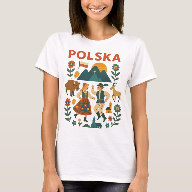 Camiseta Polska Folk Mountain Flat Art (Anverso)