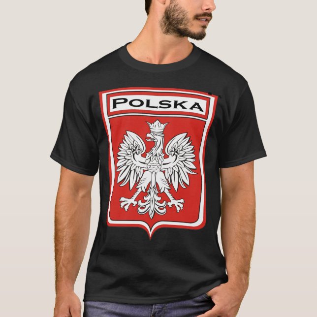 Camiseta polska-oscuro, escudo de Polska/bandera polaca (Anverso)