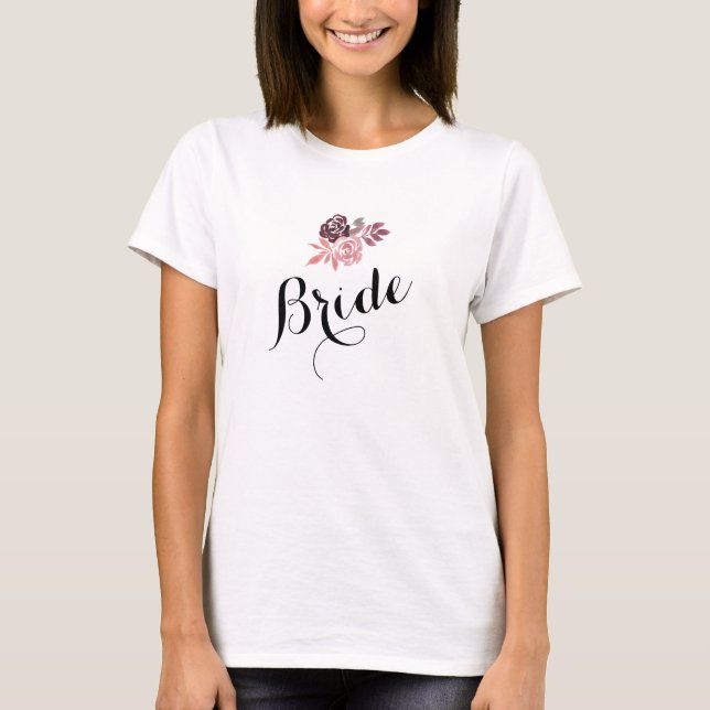 Camiseta Polvoriento Rosa Burgundy Floral Bride T-Shirt (Anverso)
