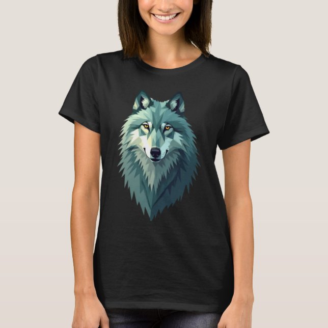 Camiseta Polygonal Wolf Design T-Shirt - Modern Geometric  (Anverso)