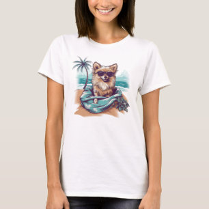 Camiseta Pomerania con gafas de sol en la playa