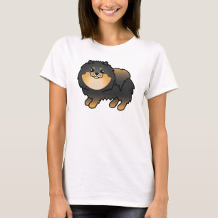 Camiseta Pomerania de dibujos animados linda negro y marrón