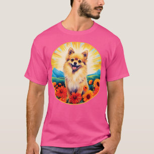 Camiseta Pomerania de flores coloridas Cute Pomeranian Moun