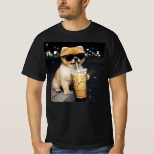 Camiseta Pomerania divertida bebiendo café helado Meme de p
