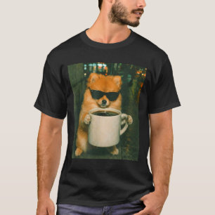 Camiseta Pomerania divertida bebiendo café meme retro urban