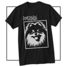 Camiseta Pomerania Dramática Pop Art Blanco Sobre Negro