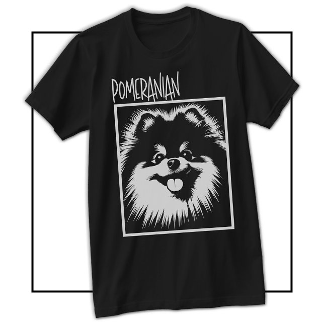 Camiseta Pomerania Dramática Pop Art Blanco Sobre Negro (Dramatic Pop Art Pomeranian White On Black T-Shirt)