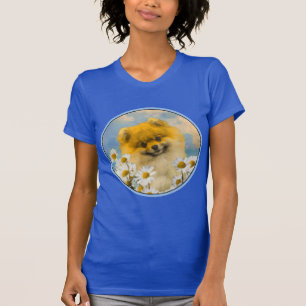 Camiseta Pomerania en pintura de Daisies - Arte de perro or