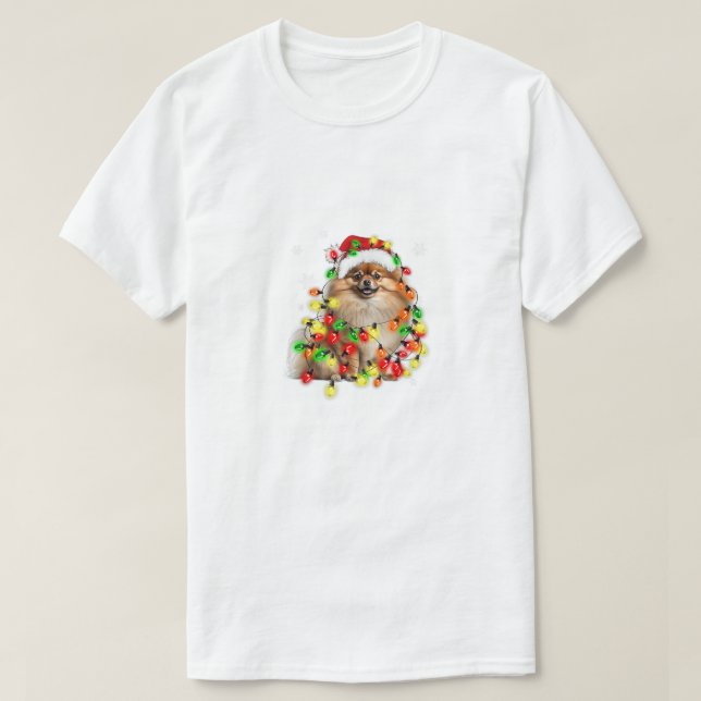 Camiseta Pomerania envuelta en luces Navidades (Diseño del anverso)