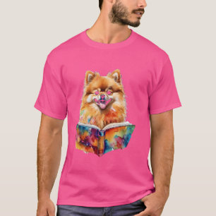 Camiseta Pomerania leyendo libro Perro divertido arte anima