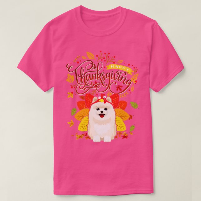Camiseta Pomerania llevando Gorra turco otoño Thanksgi (Diseño del anverso)