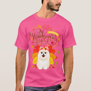 Camiseta Pomerania llevando Gorra turco otoño Thanksgi