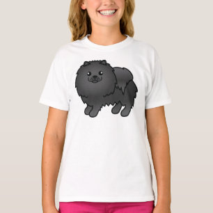 Camiseta Pomerania negra perro de dibujos animados lindo
