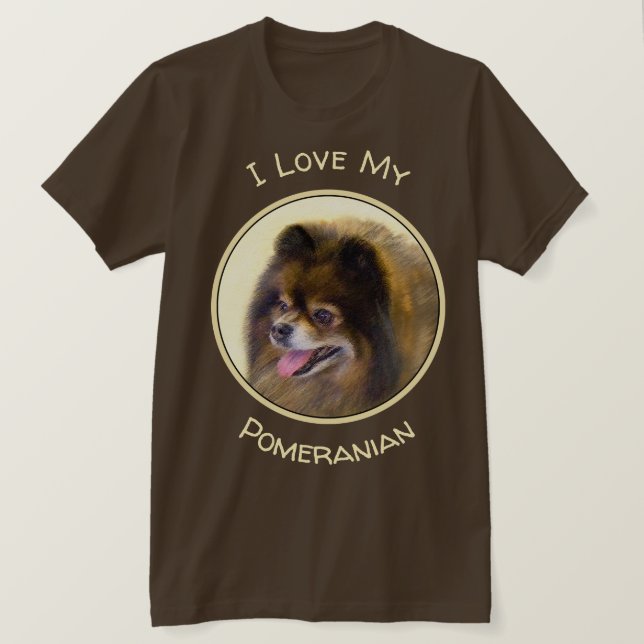 Camiseta Pomerania Negra y Tan Pintura Original de Perro (Anverso del diseño)