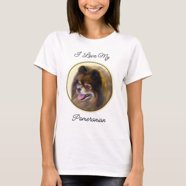 Camiseta Pomerania Negra y Tan Pintura Original de Perro (Anverso)