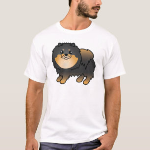 Camiseta Pomerania negro y canela, perro de dibujos animado