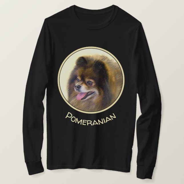 Camiseta Pomerania Negro y Tan Pintura original de perro (Anverso del diseño)