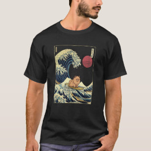 Camiseta Pomerania Ola Japonesa de Kanagawa Perro Surfista