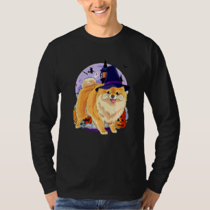 Camiseta Pomerania Perro Lindo Bruja de Halloween Calabaza