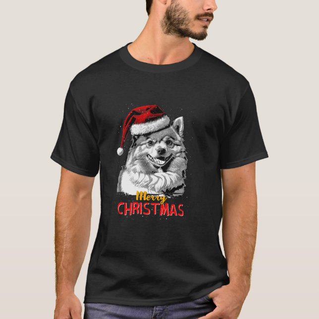 Camiseta Pomerania Santa Claus Gorra Merry Christmas Dog X  (Anverso)