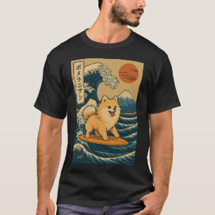 Camiseta Pomerania surfeando ola japonesa _3