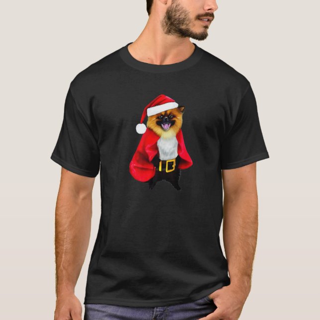 Camiseta Pomeranian Dog in Christmas Costume  Santa Pet Hol (Anverso)