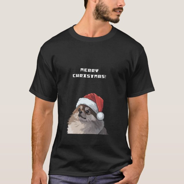 Camiseta Pomeranian Dog Merry Christmas Pixel  (Anverso)