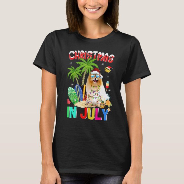 Camiseta Pomeranian En Santa Hat Navidades De Gafas De Sol  (Anverso)