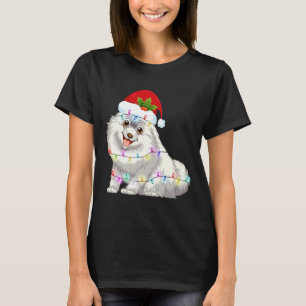 Camiseta Pomeranian In Santa Hat Holiday Christmas Light Do