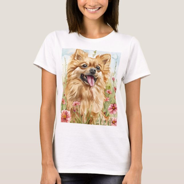 Camiseta Pomeranian Mom Tee – Watercolor (Anverso)