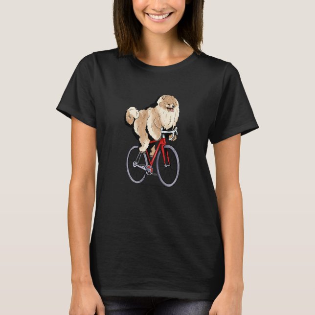 Camiseta Pomeranian Riding Bicycle Cute Biker Cyclist Premi (Anverso)