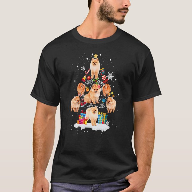 Camiseta Pomeranian Tree Christmas  Pomeranian Dog (Anverso)
