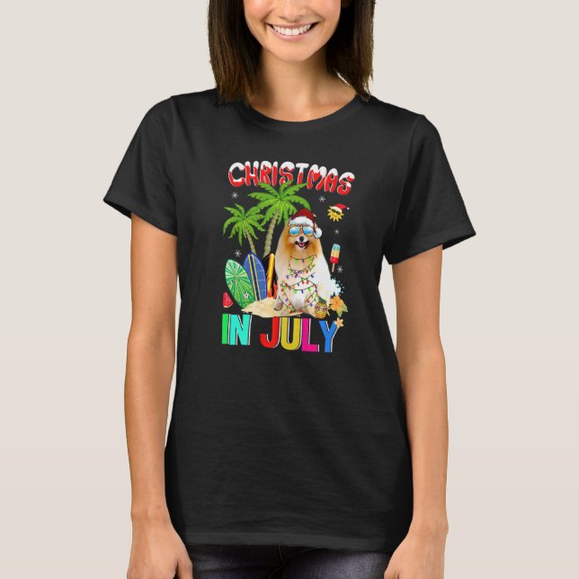 Camiseta Pomeraniano En Navidades De Gafas De Sol De Santa  (Anverso)
