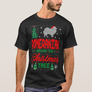 Camiseta Pomerano alrededor del árbol de Navidad