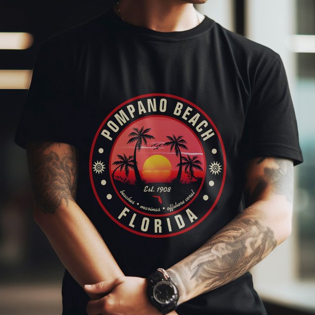 Camiseta Pompano Beach Florida Retro Sunset Souvenir 80 (Subido por el creador)