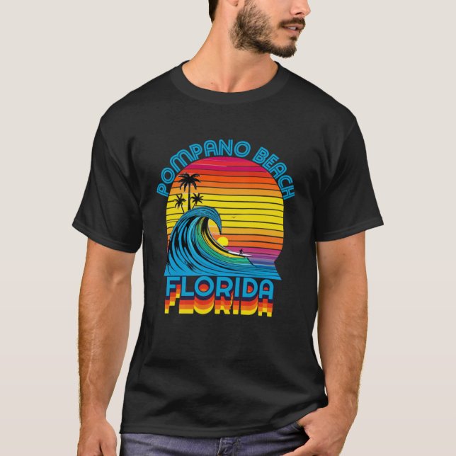 Camiseta Pompano Beach Florida Retro Throwback Surf & Beach (Anverso)