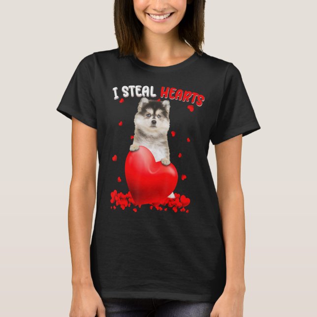 Camiseta Pomsky Dog I Roba Corazones Cute San Valentín Muje (Anverso)