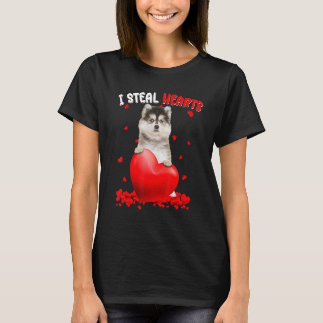 Camiseta Pomsky Dog I Steal Hearts Cute Valentine Day Women (Anverso)