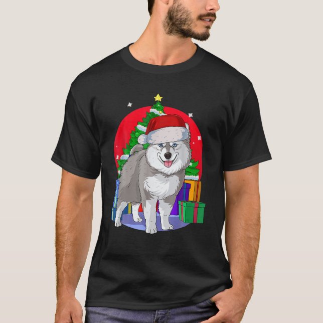 Camiseta Pomsky Dog Santa Christmas Tree Decour (Anverso)