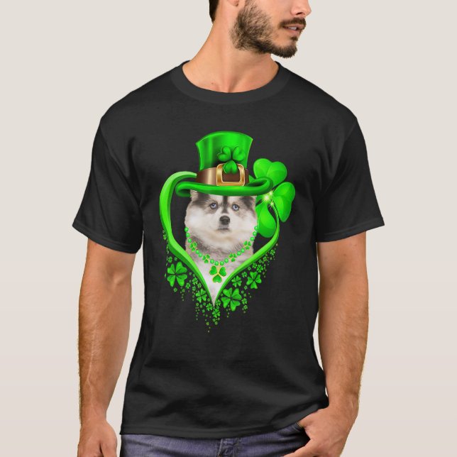 Camiseta Pomsky Dog St Patricks Day Lover Irish Shamrock (Anverso)
