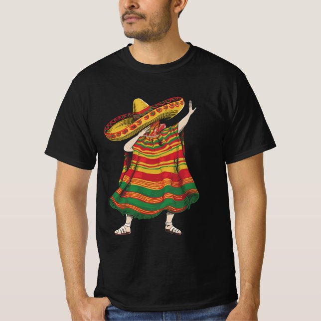 Camiseta Poncho Mexicano Dabbing Fiesta Cinco De Mayo (Anverso)