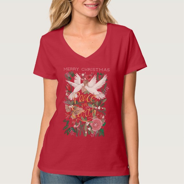 Camiseta Pone la paz en la tierra rojo floral (Anverso)