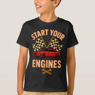 Camiseta Ponga en Marcha sus Motores Coche de Carreras de M