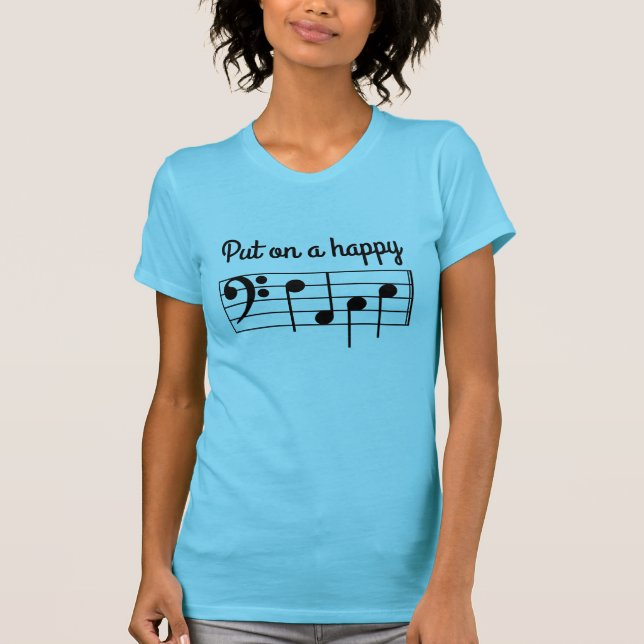 Camiseta Ponga una CARA feliz de las notas de la música del (Anverso)