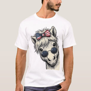 Camiseta Poni Patriótico Con Gafas De Sol Diseño Vectorial