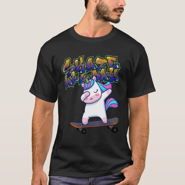 Camiseta Poniendo Unicornio En Skateboard Skateboard Graffi (Anverso)