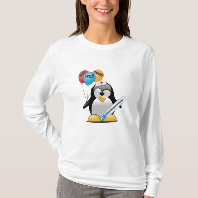 Camiseta Ponte bien pronto. Enfermera de pingüino. (Anverso)