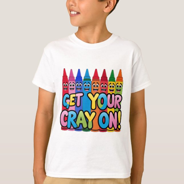 Camiseta ¡Ponte El Crayon! Feliz Personalizado Crayons Art (Anverso)